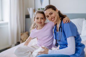 private duty nurse with young girl