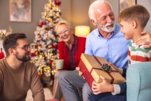 family visiting senior parents during the holidays