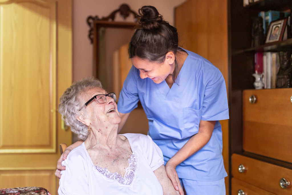 private duty nurse with senior woman