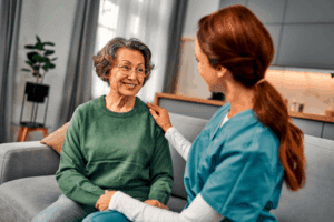 home health nurse with senior woman
