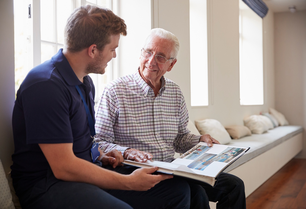 man learning about hospice care