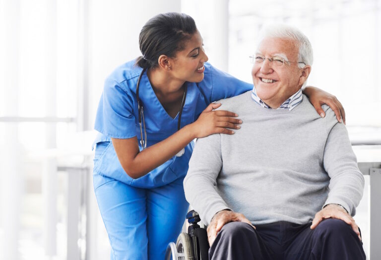 senior man with caregiver