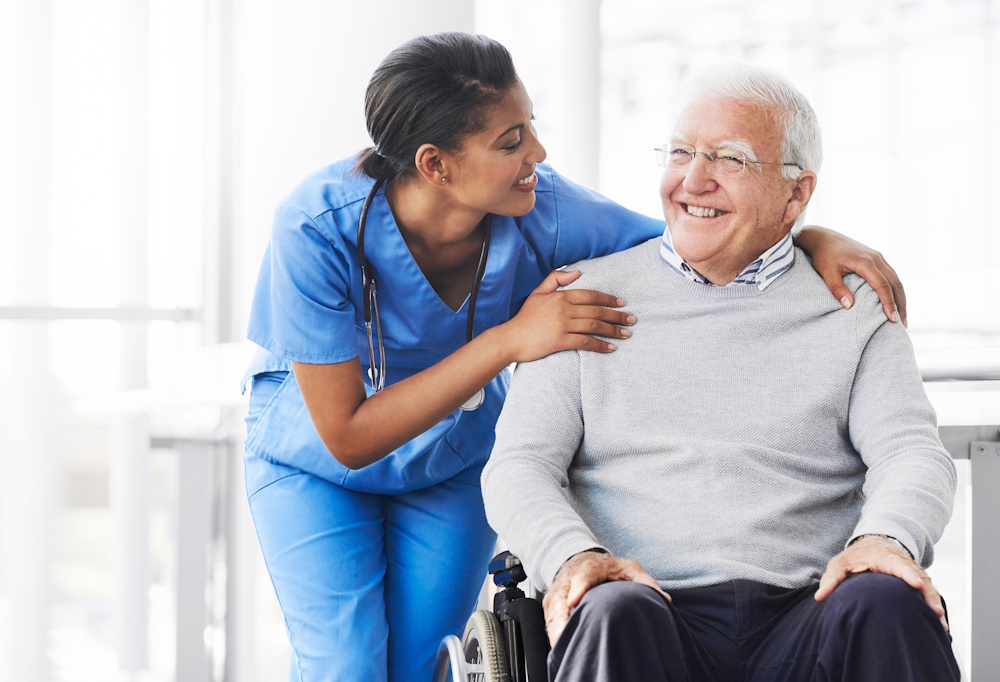 senior man with caregiver