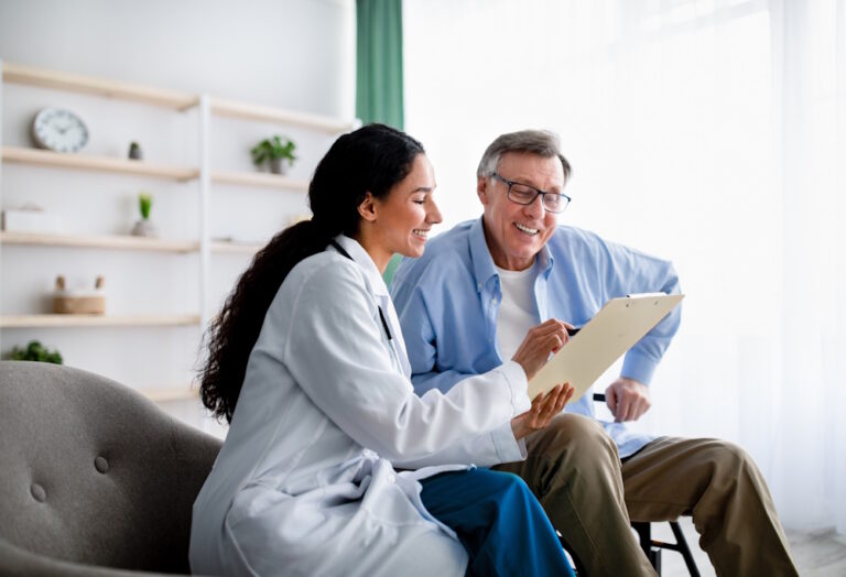 senior man with home care provider